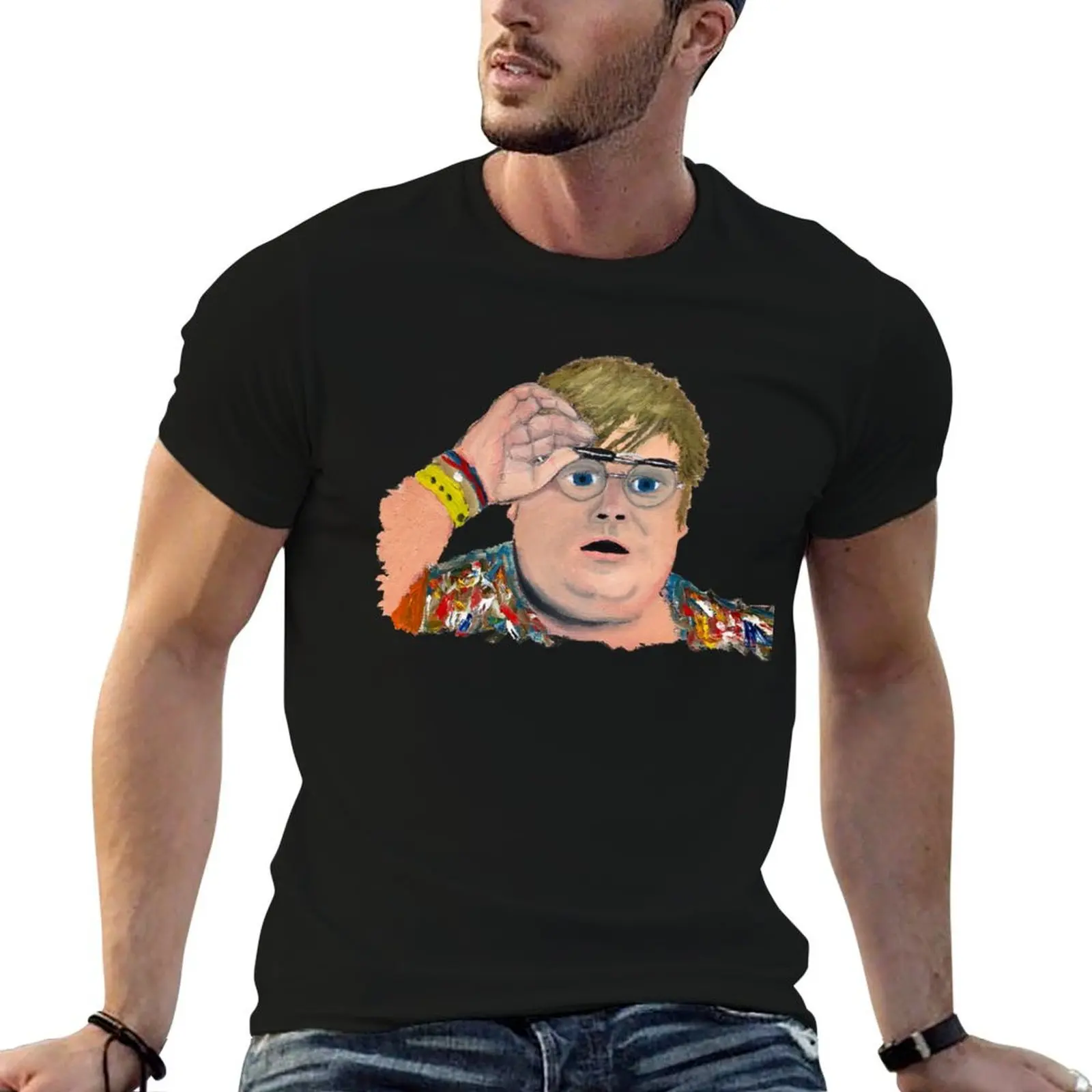 Chubby Man Checks Out the Action - Oil on Canvas T-Shirt t shirt man plain man t shirt luxury graphic t shirt T-shirt