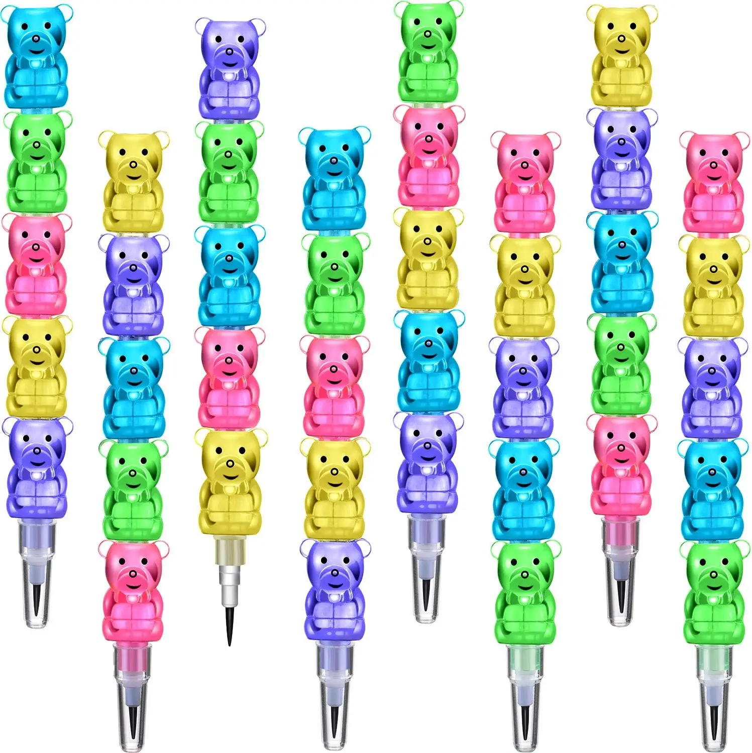 30 Pieces Stackable Pencils Plastic Bear Pencils kids stacking point pencils 5 in 1 Stacking Colored Pencils Party Favors