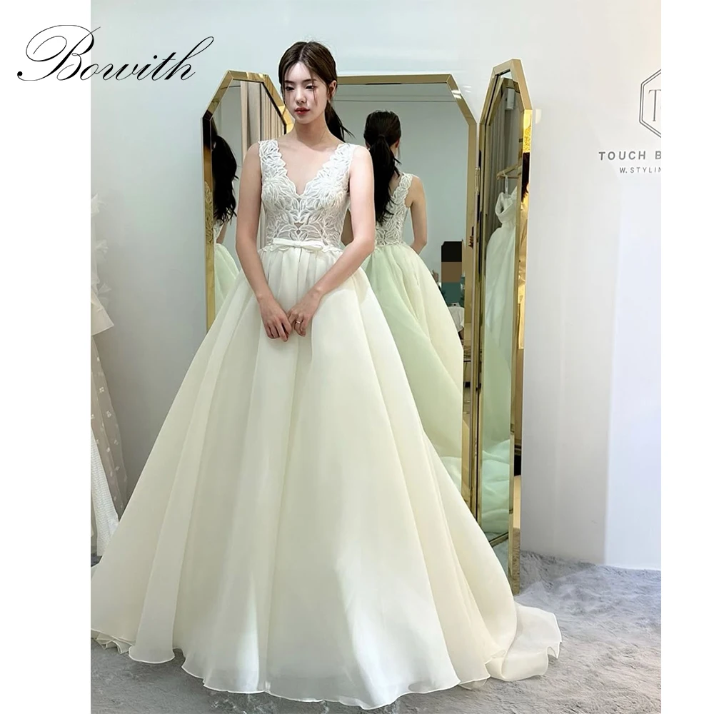 

Bowith Lace and Silk Organza Wedding Dresses Customized A-Line V-Neck Sleeveless Bridal Gown 2025
