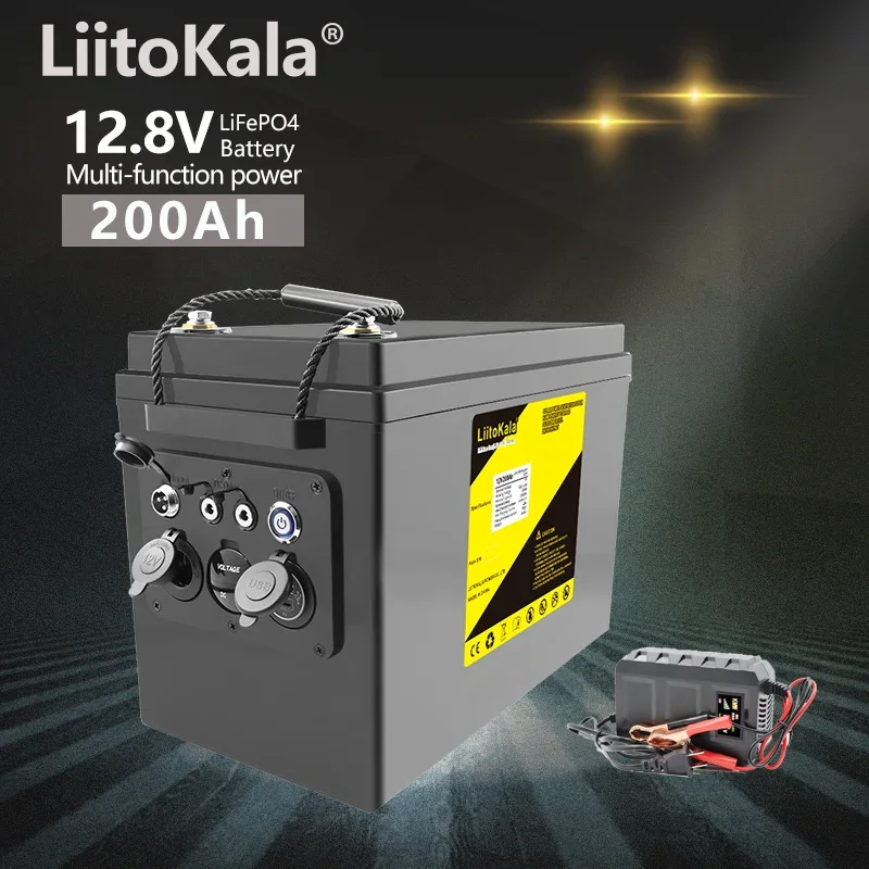 

LiitoKala 12V 200AH lifepo4 lithium battery 4s 12.8V 200Ah with voltage display for 1200w inverter boat golf cart UPS