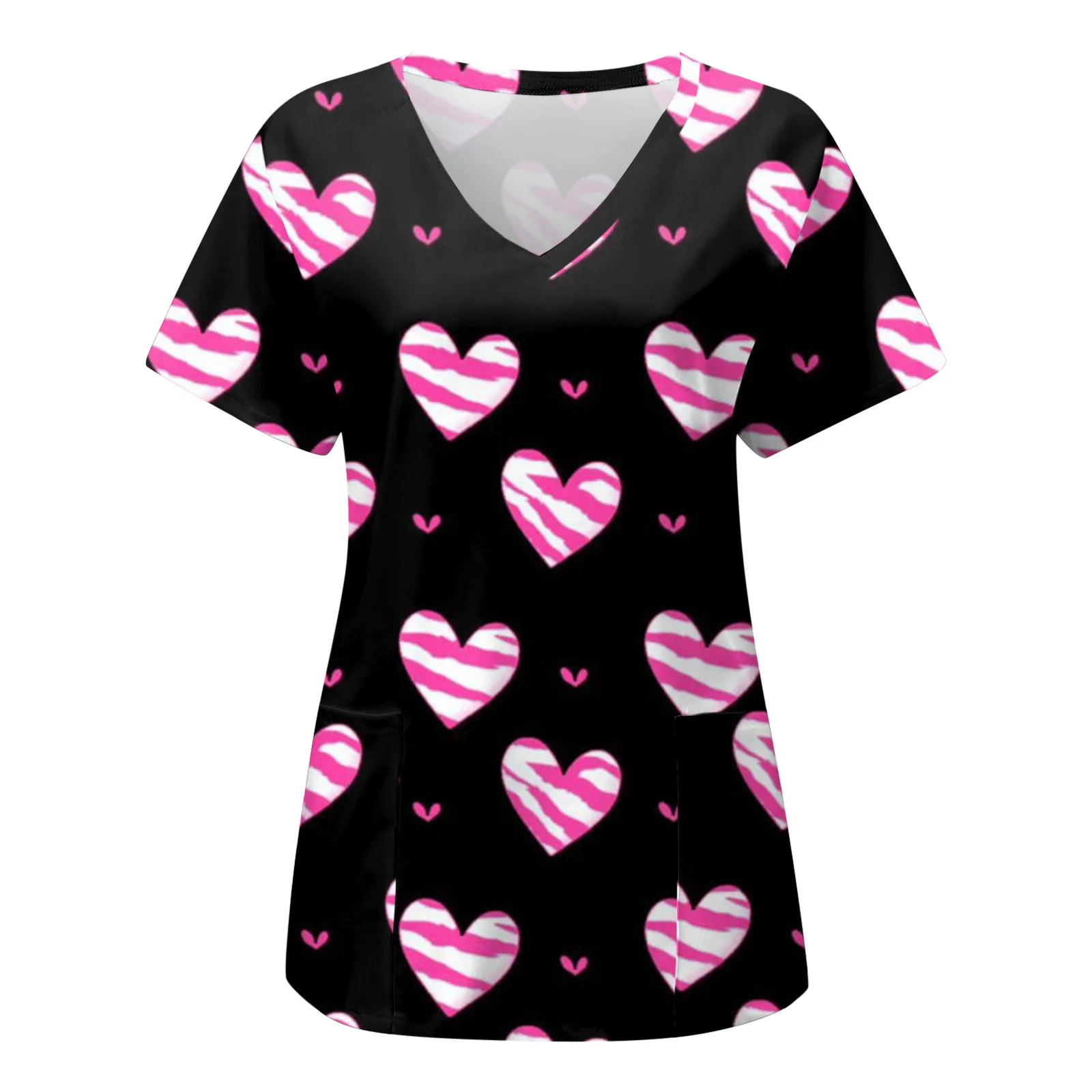 

Love Print Womens Nurse Scrubs Pink Working Overalls Short Sleeve Pocket V Neck Nurse Uniform Beauty Salon Camisa Shirts