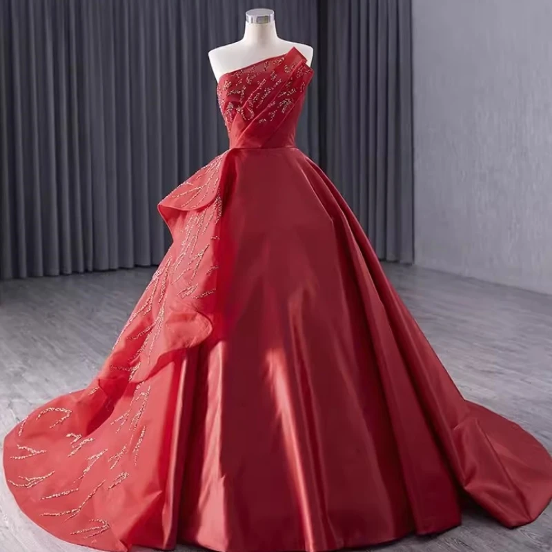 

Saudi Arabic Luxury Red Quinceanera Dresses Ball Gown One Shoulder Sequined Lace Up Sweet 15 16 Prom Wear Elegant Party Occasion