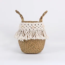 Cestas De Mimbre Decorativas Rattan Basket Bohemian Tassel Wicker Basket Garden with Macrame Tassel Home Organizer Panier Osier