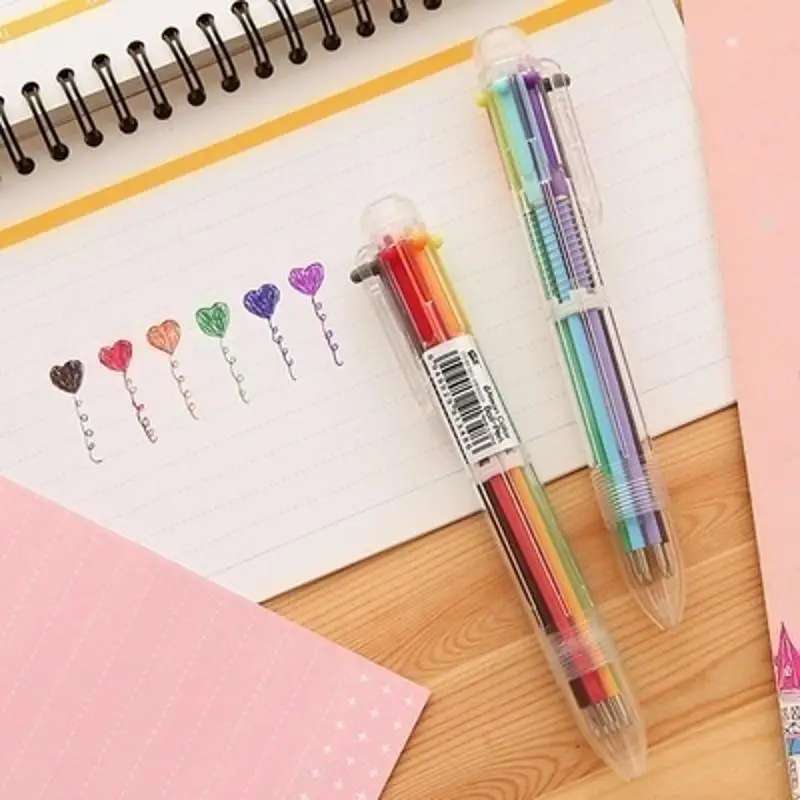 New 6 Color Ballpoint Pen Office Stationery Colored Oil Pen Creative Multi-color Press Ballpoint Pen Student Prize Ballpoint Pen