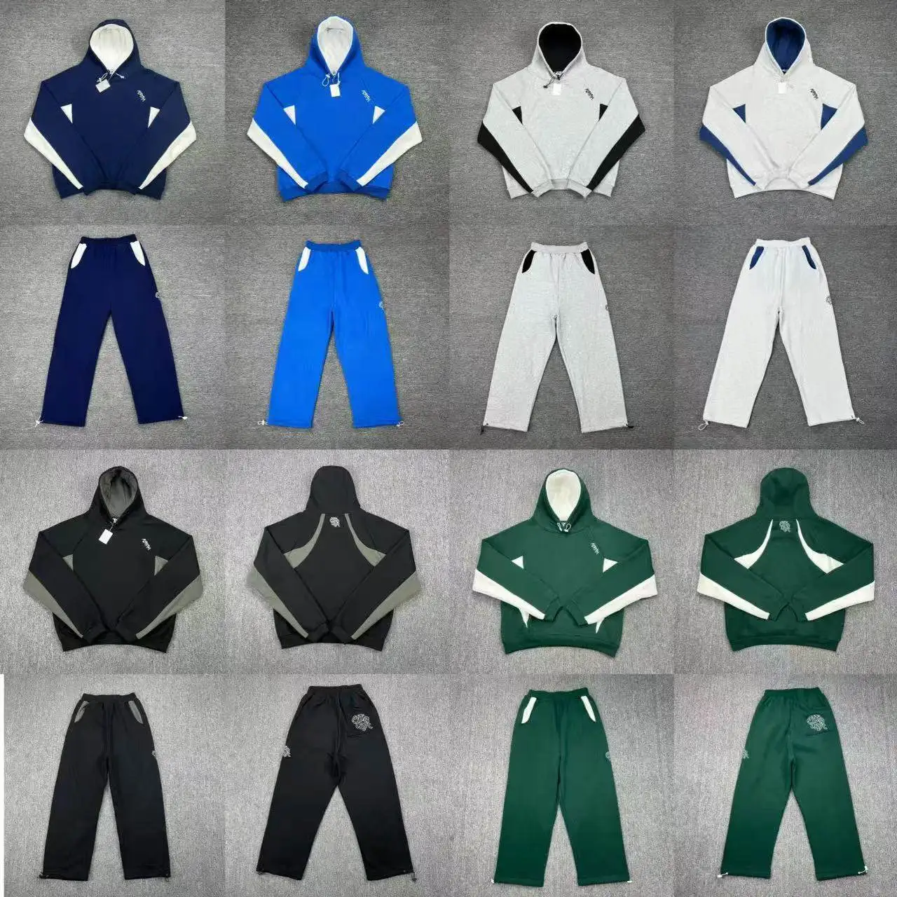 

Mertra American Streetwear Hoodie Fleece Lined Embroidered Letter Patchwork Color Block Men's Casual Sports Long Pants Set