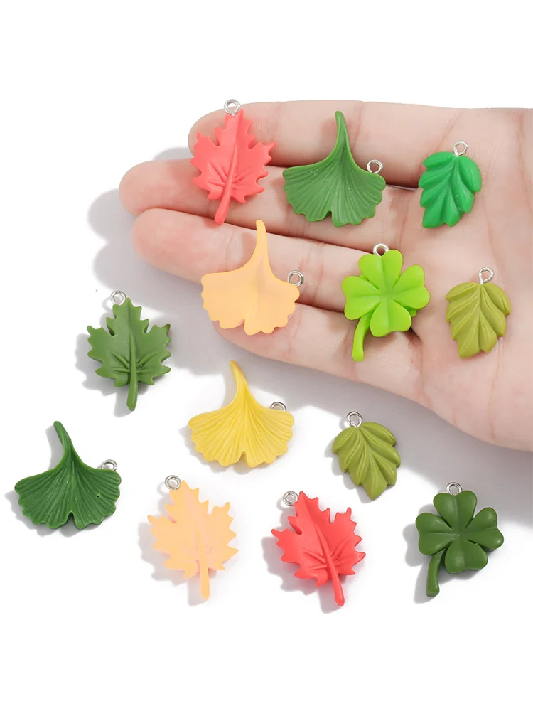 Breloques en résine feuille d'érable, pendentifs feuille de Ginkgo, matériaux de fabrication de bijoux, porte-clés, boucles d'oreilles, accessoires de collier, 10 pièces
