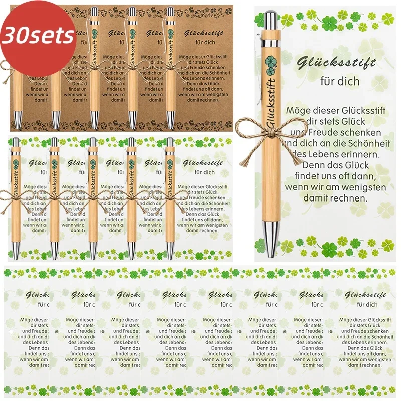 

30Sets Four-Leaf Clover Flower Ballpoint Pens Set with Cards And Strings for Students Office Stationery Supplies Meeting Pens