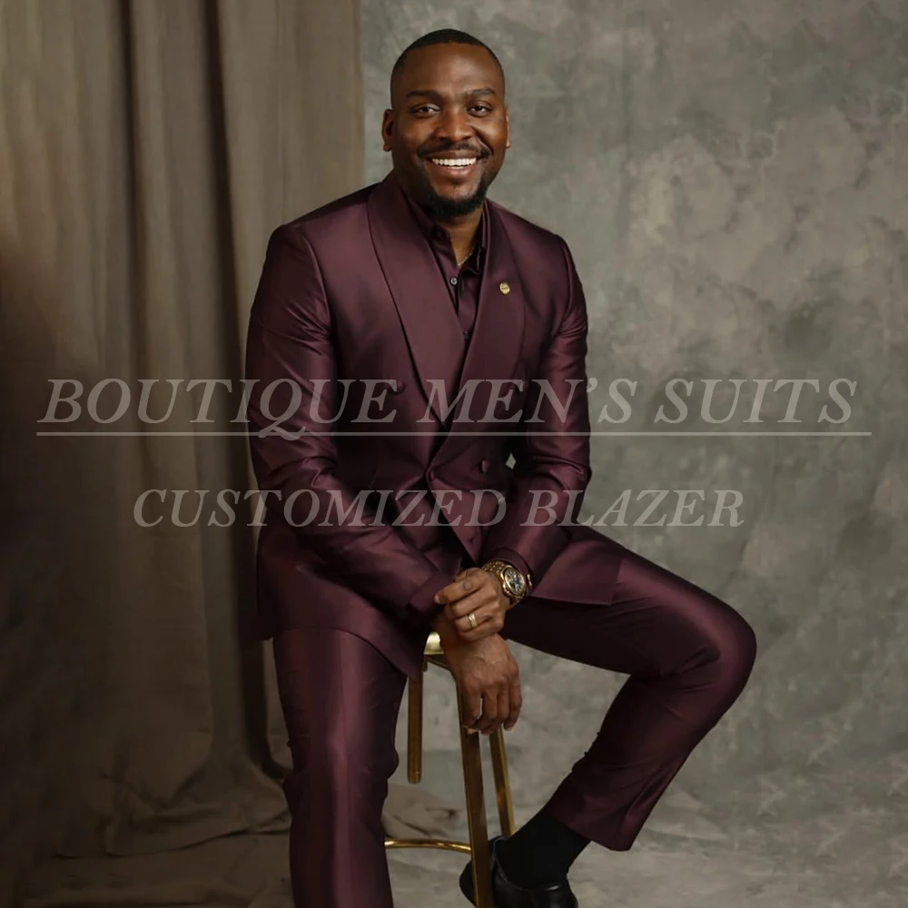 

Evening Dinner Men's Suits Fashion Regular Fit Double Breasted Shawl Lapel Blazer Formal 2 Piece Jacket Pants Clothing