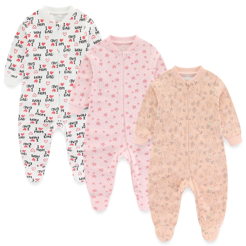 3Pieces Cotton New Born Baby Girl Clothes Sets Footie Jumpsuits Autumn Cartoon Baby Boy Clothes Zipper Long Sleeve Spring Bebes