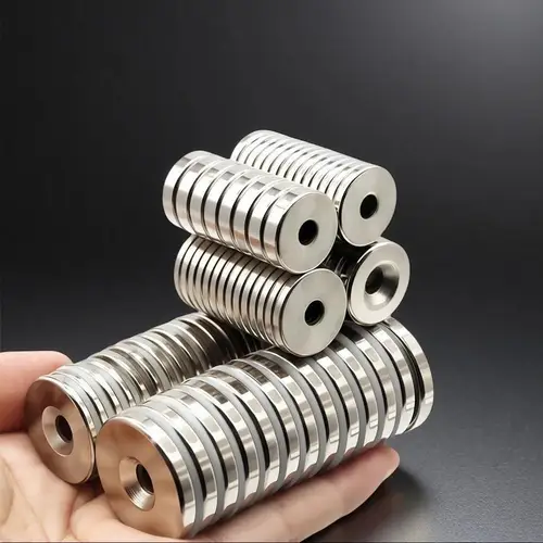 Imagen 2 del producto Potente imán de neodimio redondo imanes súper fuertes N35 con agujero NdfeB imanes magnéticos permanentes imán de refrigerador