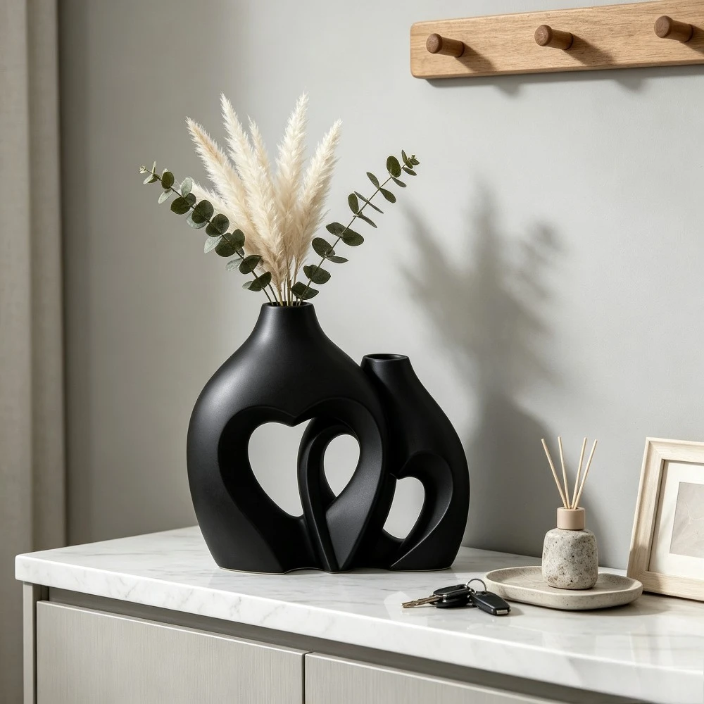 Boho Style Heart Cut Out Resin Vase  Matte Textured Flower Holder for Wedding Table Centerpiece Housewarming Gift