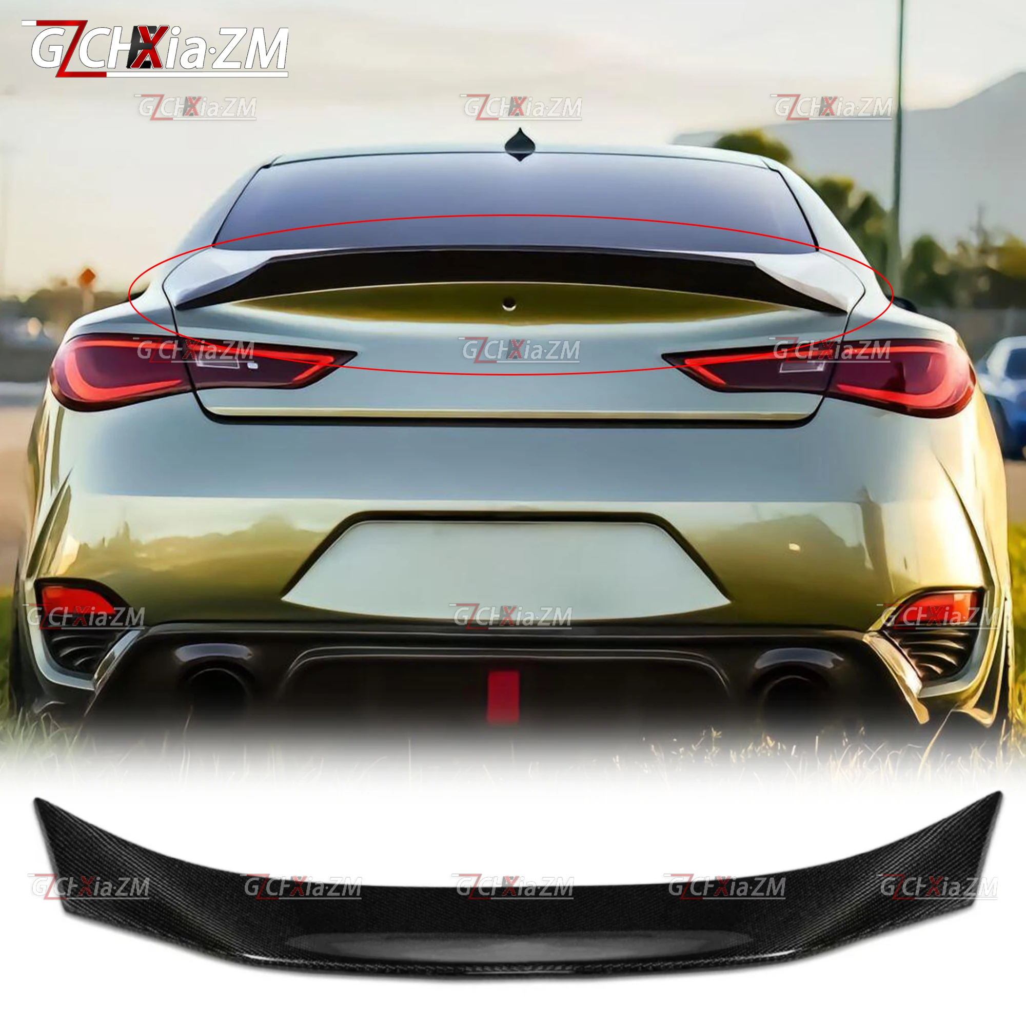 

For 2015-2020 Infiniti Q60 Q60S Carbon Fiber Spoiler AR Style Trunk Lid Decorative Cover Aerodynamic Kit Diffuser Accessories