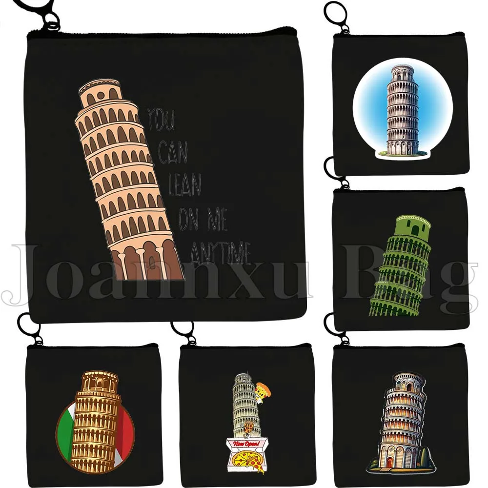 

Funny Lean On Me ITALY Leaning Tower of Pisa Italian Cute Gifts Canvas Coin Purse Bag Small Square Storage Bag Card Wallet Pouch