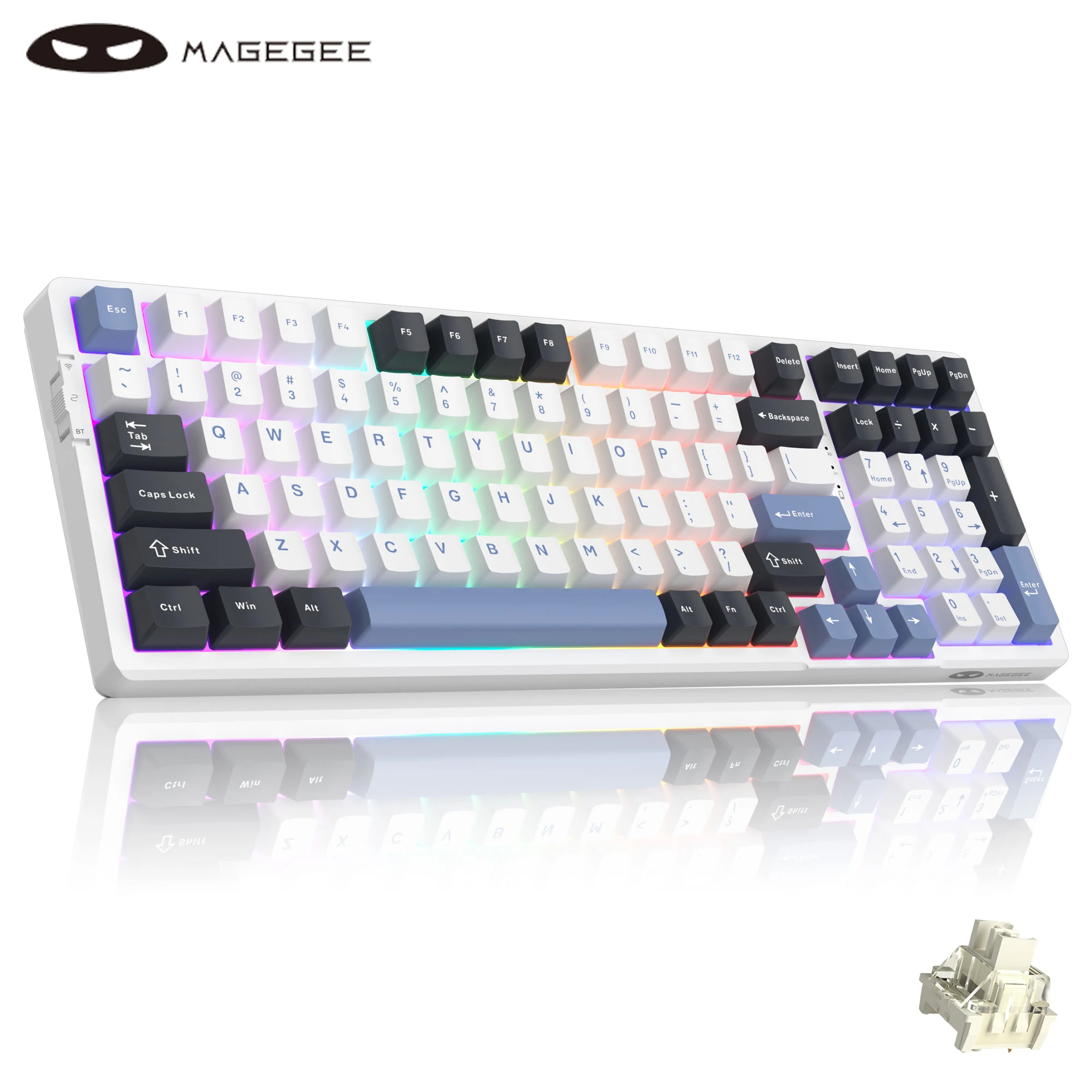 MageGee Light100 Wireless Hot-Swappable Mechanical Keyboard 2.4G/USB-C/Bluetooth 5.1 RGB Gasket 99 Keys Gaming Keyboard for PC T