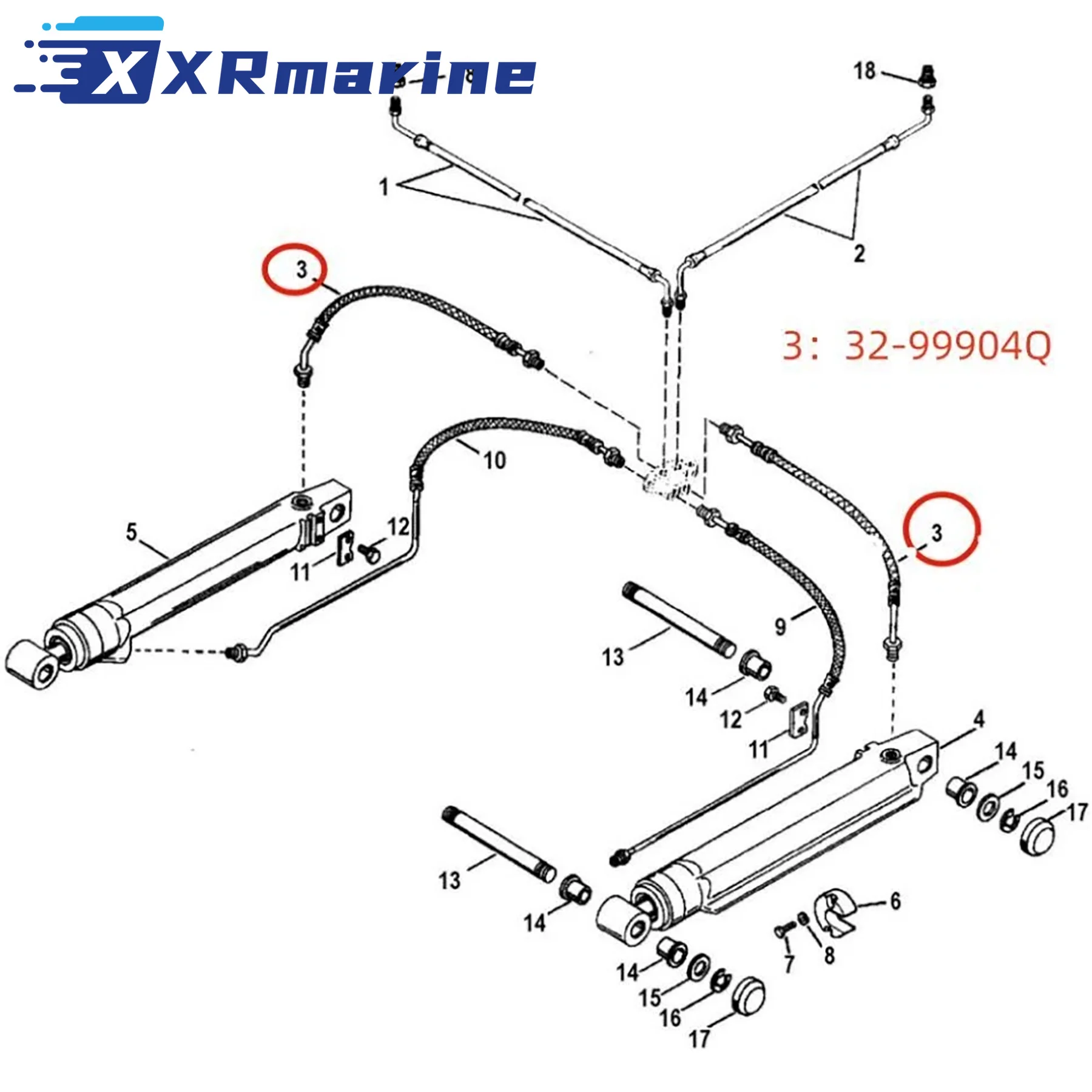 Trim Tilt Hydraulic Ram Cylinder Hose Kit Fits Mercruiser R MR Alpha One Gen 2 Bravo Stern Drive 32-99904 32-99904Q 18-2116