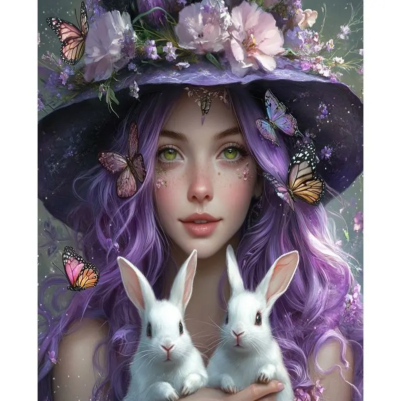 

PhotoCustom 5d Diy Diamond Painting Rabbit And Woman Picture Full Round/Square Diamond Embroidery Diy Rhinestone Home Decor Gift