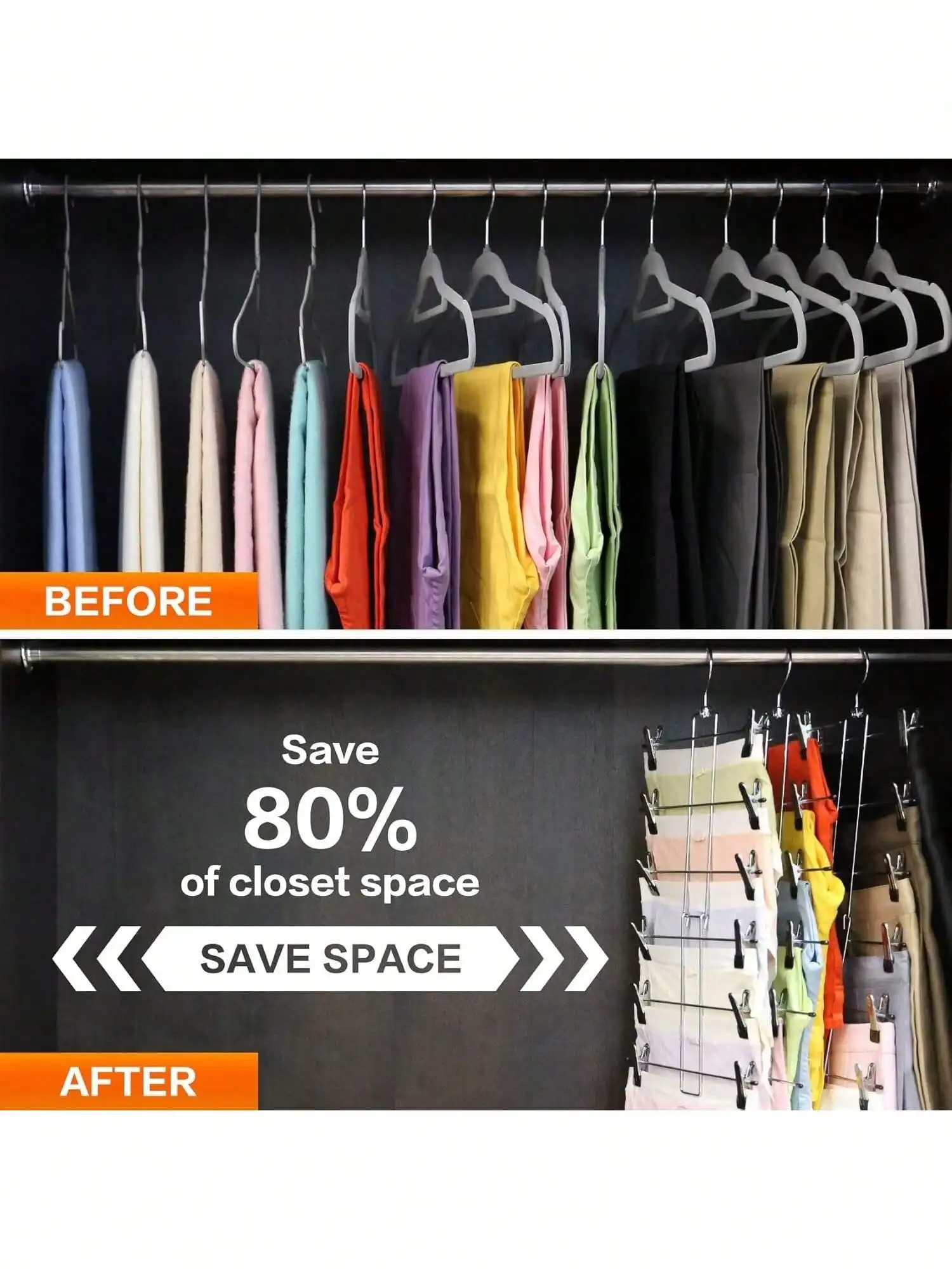 6-Tier Hanger Organizer – Space-Saving Closet Storage for Pants, Jeans & Scarves, Non-Slip Adjustable Design, Dorm & Home Essent