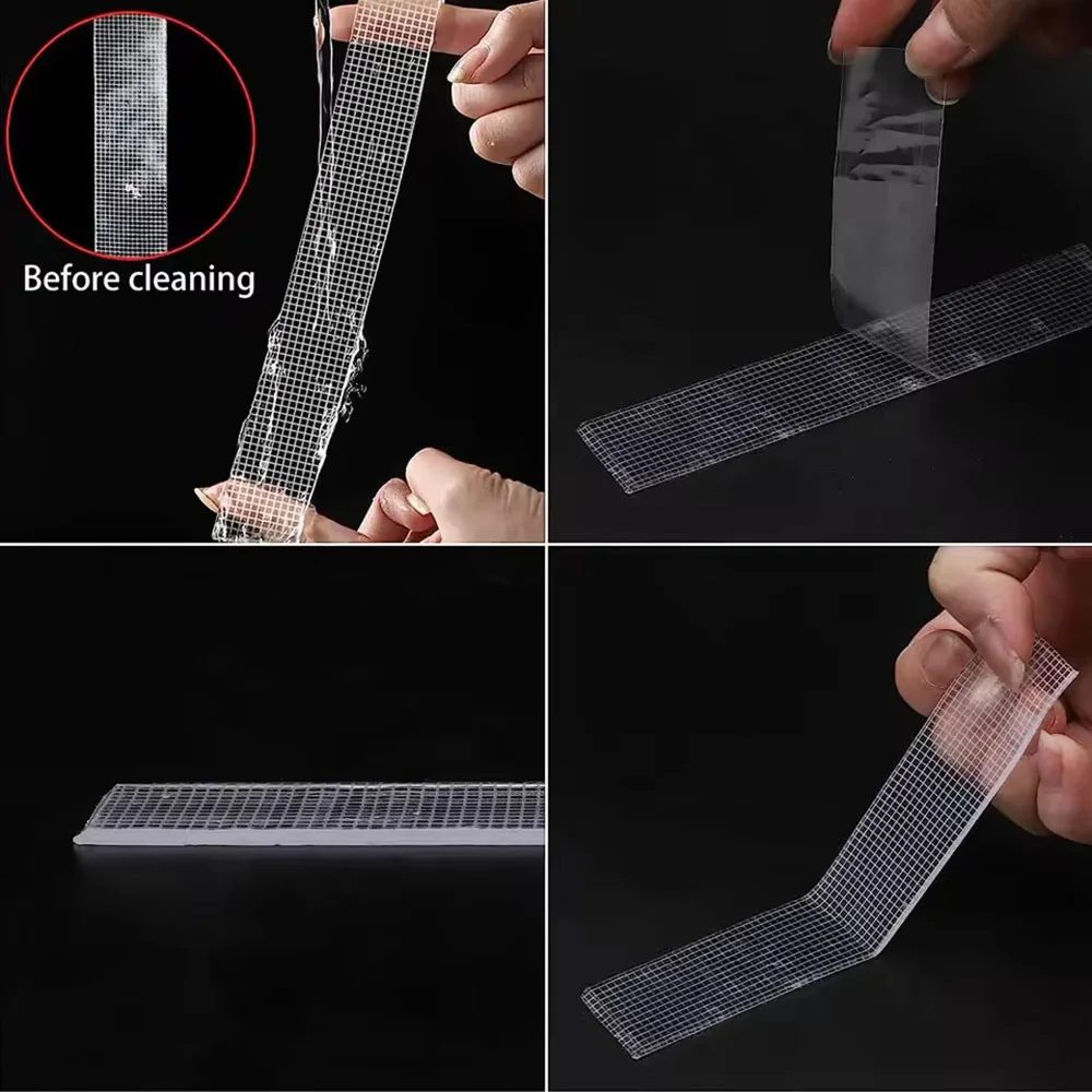 Ultra-Strong Nano Double-Sided Adhesive Tape Clear Waterproof Heavy Duty Reusable Decorative  Grid Two -Sided Tape Super Power view 2