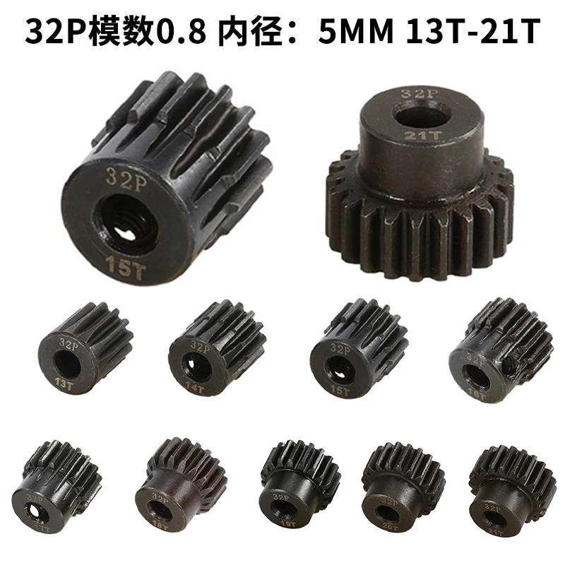 Heat-Treated 45# Steel Pinion Gear 0.8 Mod 5mm Bore 11T-35T for PYFORE 1/8 1/10 Off-Road Monster Truck