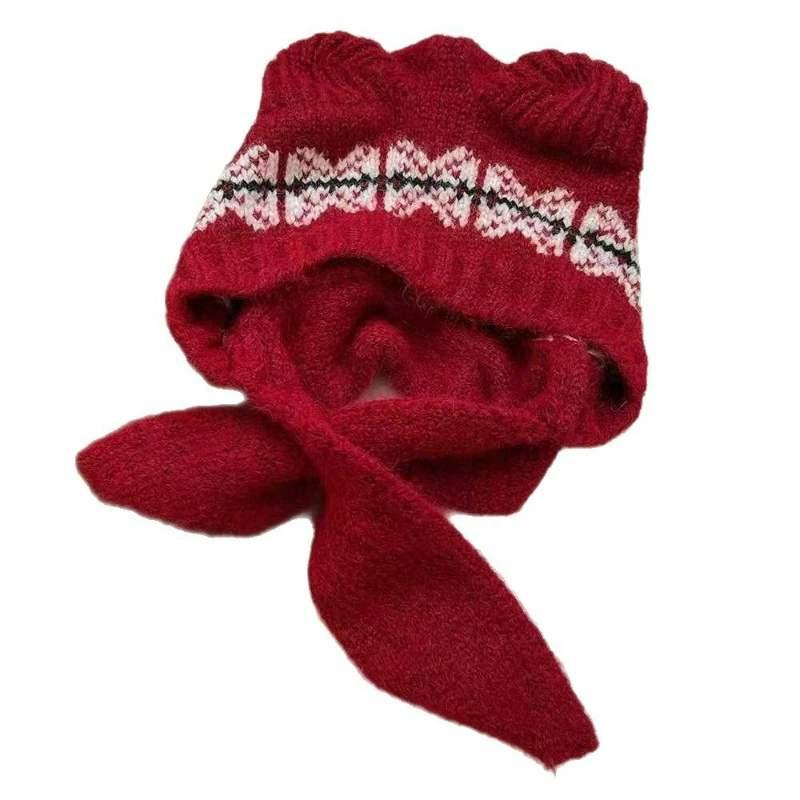 Gorro con bufanda tejida de oso bonito para mujer, gorro con protección para los oídos, pasamontañas cálido para invierno, pañuelo de lana, gorros con capucha para niñas