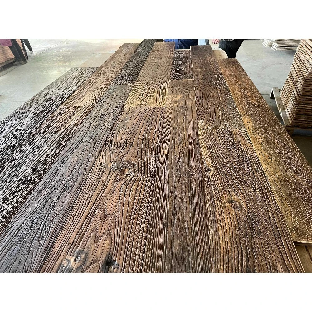 カスタマイズされたワックスオイル多層再生ニレ材フローリング、ヴィラ用ロングボードフローリング