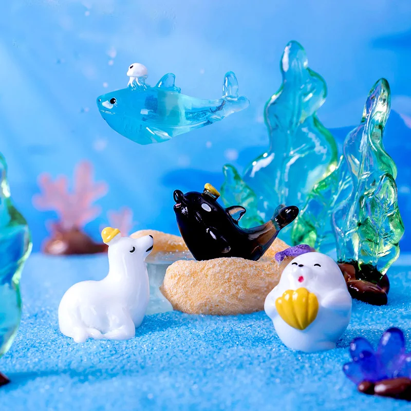 

New Marine Animal Shark Dolphin Sea Lion Fish Whale Water Grass Model Figurine Miniature Fairy Garden Decoration DIY Accessories