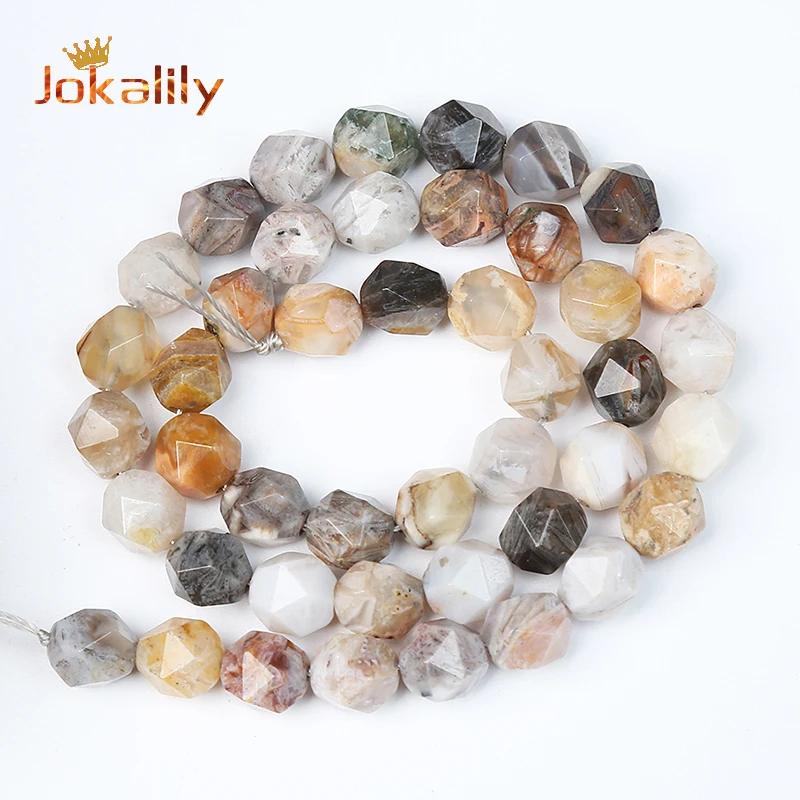 8mm Faceted Natural Bamboo Leaf Agates Beads For Jewelry Making Round Loose Spacers Beads DIY Bracelets Necklace Accessories 15