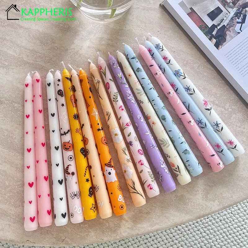 7.5Inch Unscented Taper Candles Romantic Hand Painted Long Candle for Dinner Table Elegant Home Decorative Candles