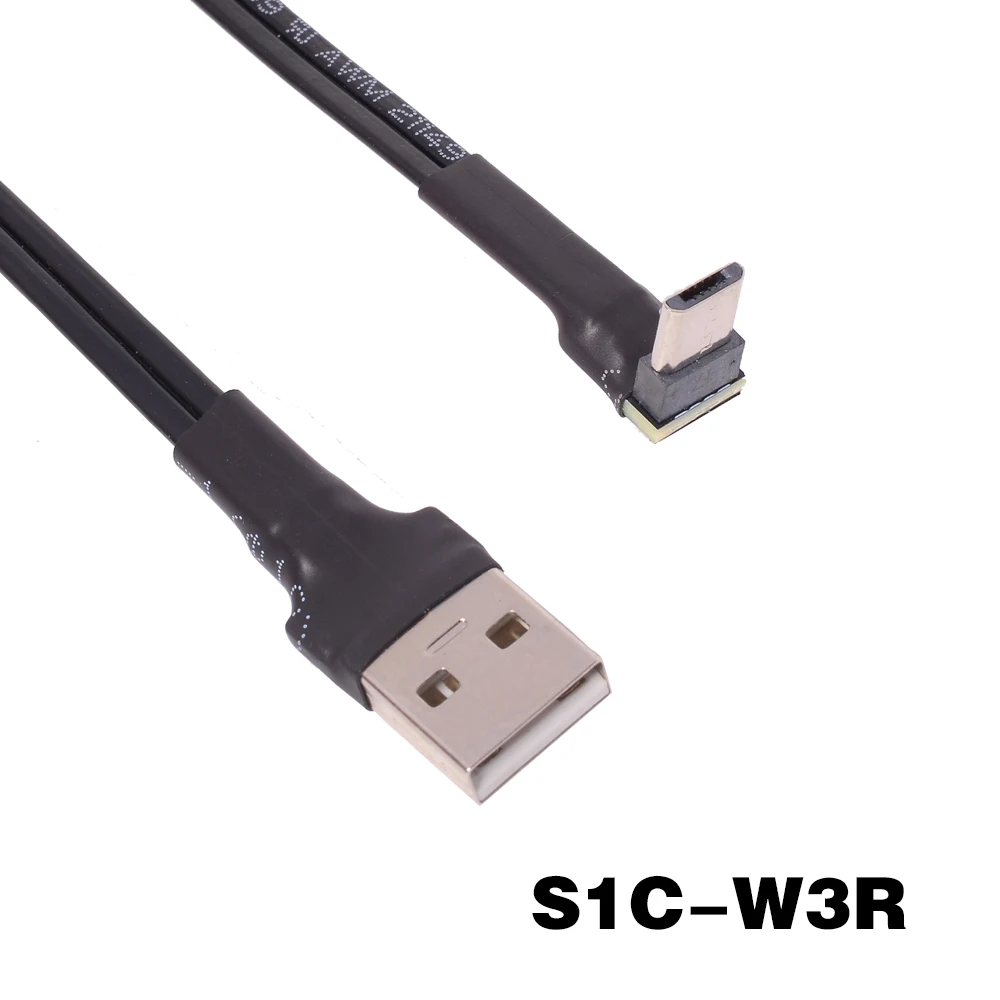 USB 2.0 Straight Type-A Male To Micro-B Down Bend Male Ultra-Thin OTG Extension Cable Flat High-current Power Supply Data Cable