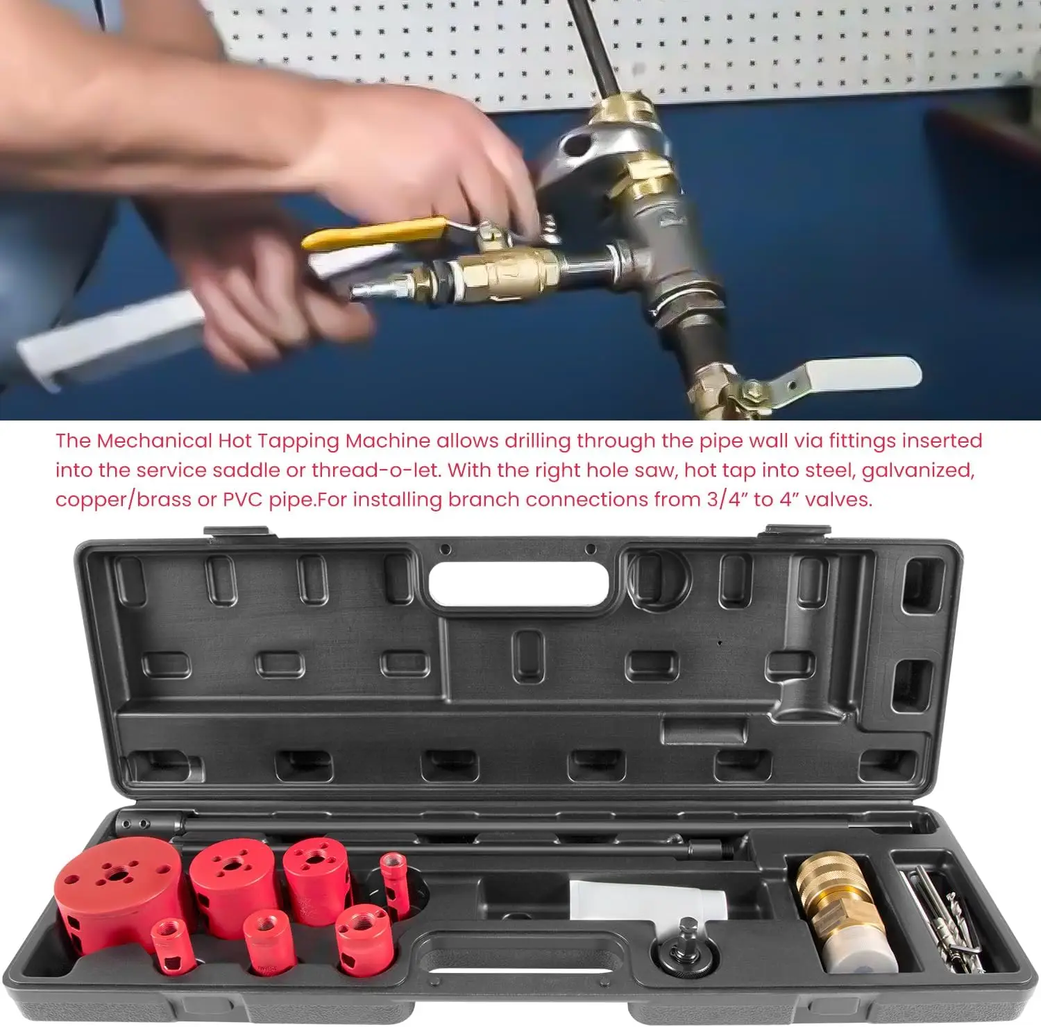 MX 08350 DM3MECH Mechanical Hot Tapping Machine Complete Kit for NPT Complete with Hole Saws and Arbor