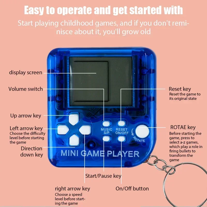 Portable Mini Pocket Classic Game Machine Keychain Ring Anti Lost Retro Nostalgic Kid Handheld Game Console Toys Gaming Player