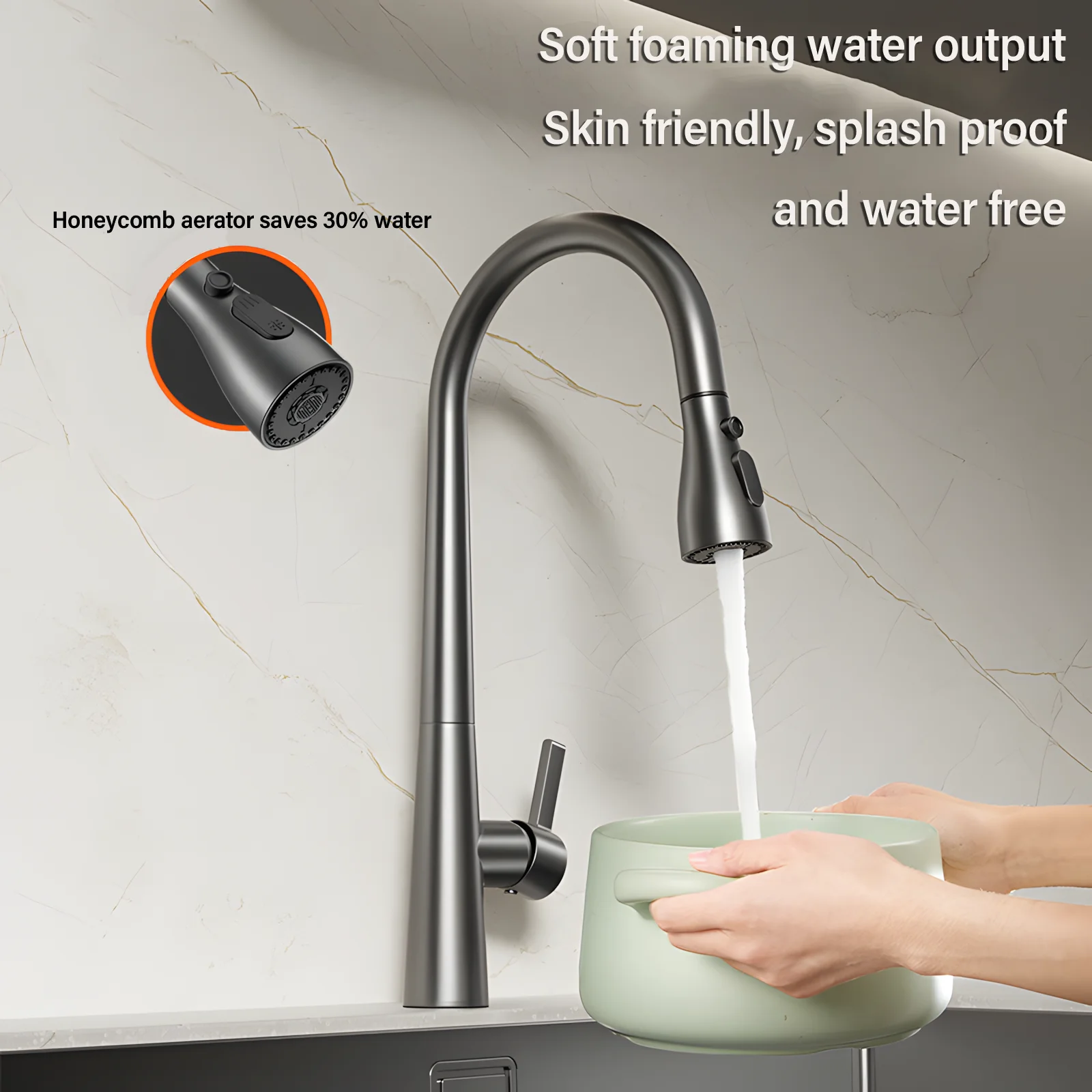 Kitchen pull-out type hot and cold copper faucet, retractable universal rotary faucet for washing machine and dishwasher sink