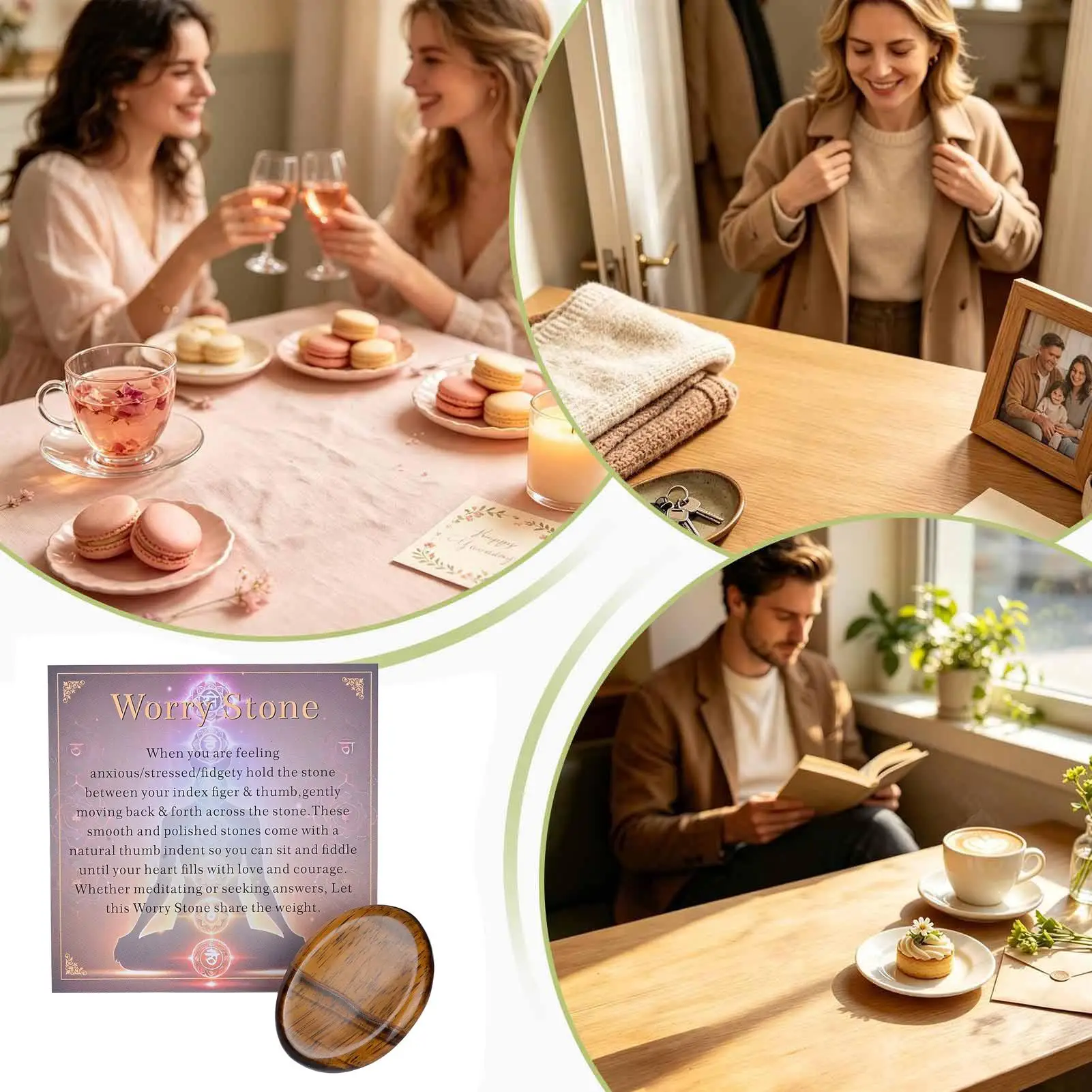 Meditation Crystals Natural Mindfulness Thumb Fidget Stone With Card Meditation Fidget Gem For Home Office Car Travel Commuting