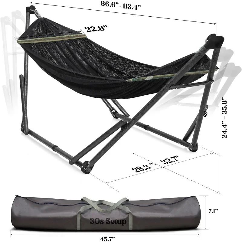 30s Foldable Hammock with Stand, 550 lbs Capacity Camping Hammock Stand, Instant Portable & Durable Hammock Stand