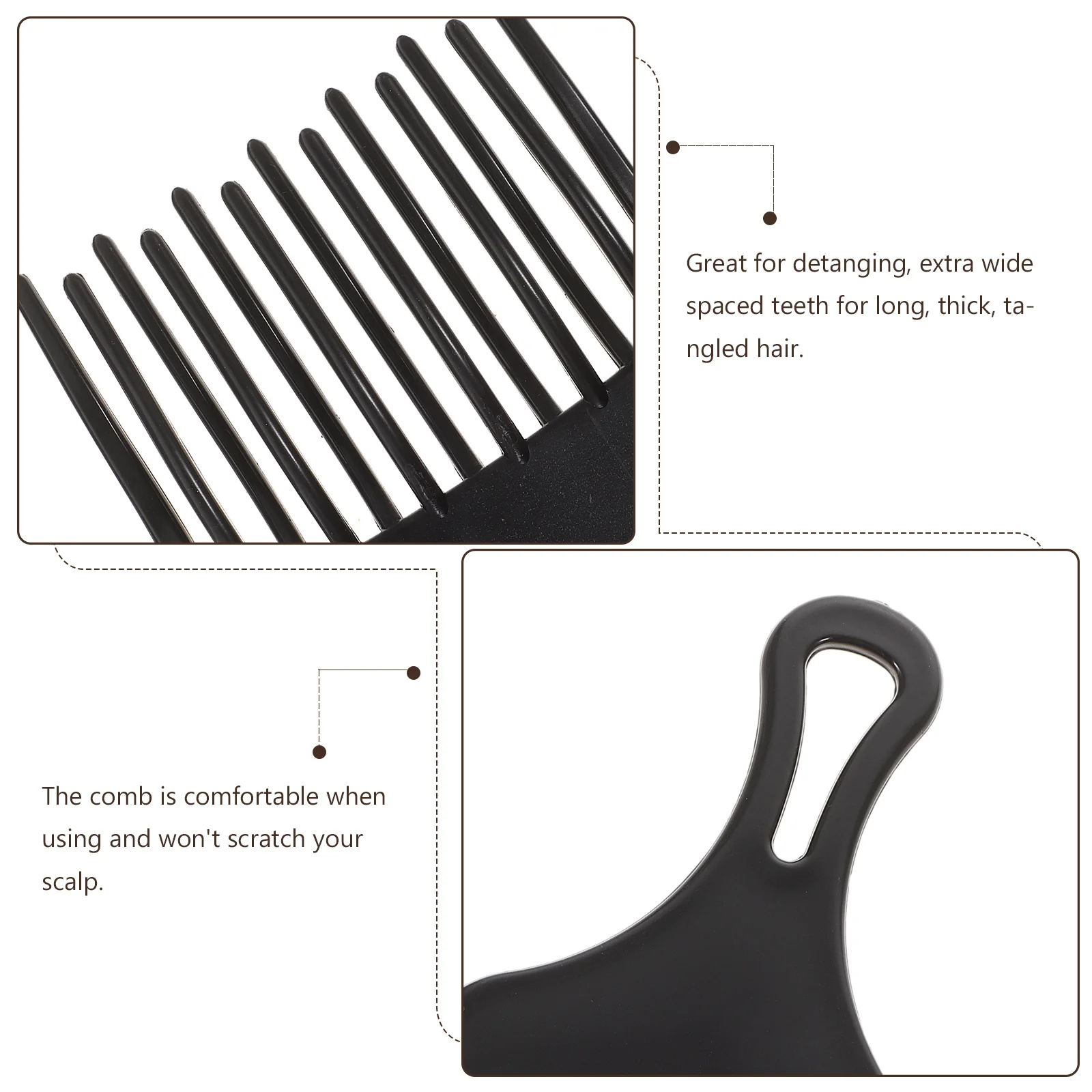 

2Pcs Hair Styling Comb Wide Tooth Smooth Polished Teeth Black Large Hairdresser Barber Rake Comb Thick Tangled Hair Care