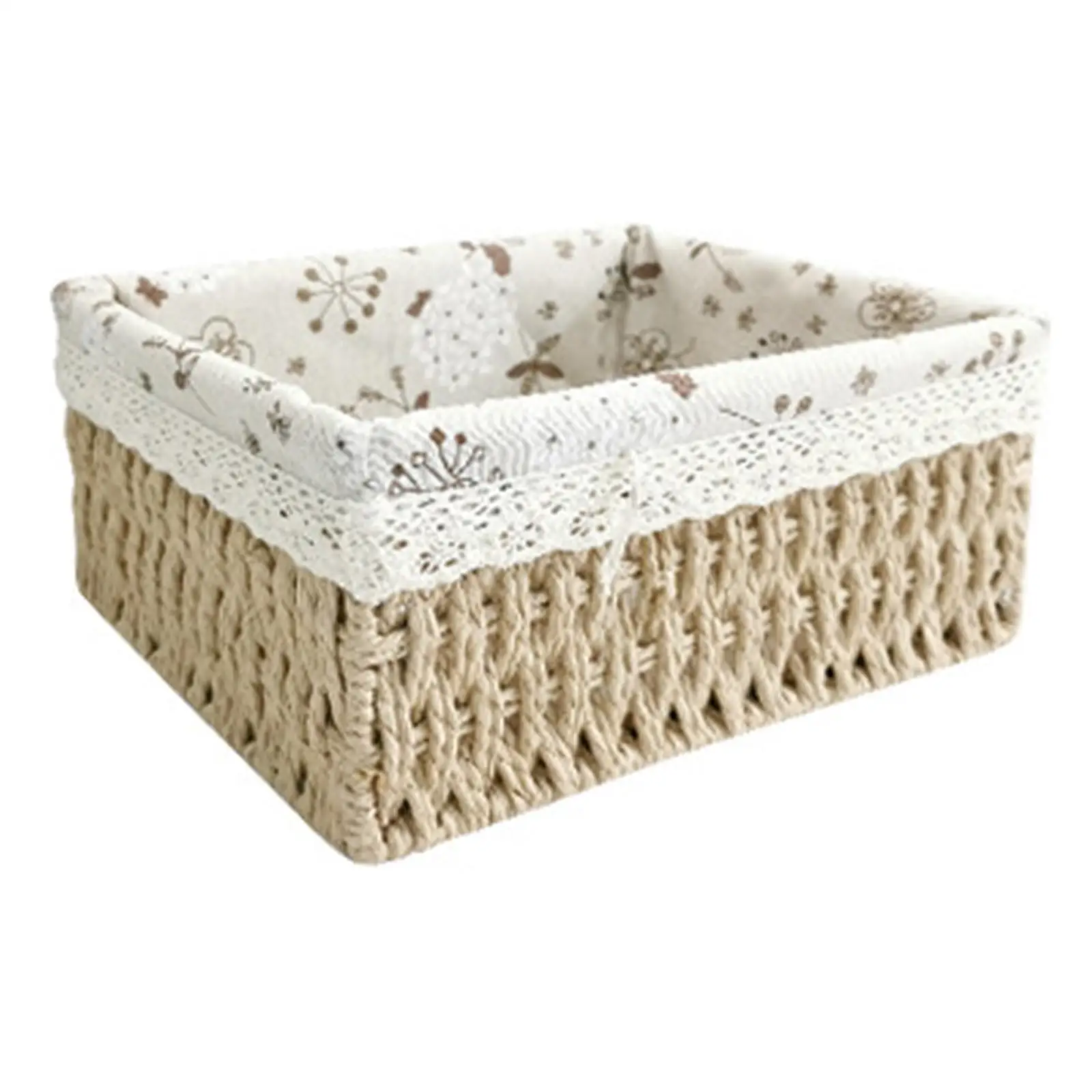 Handmade Rattan Storage Basket with Removable Liner for Toys Snacks Fruit Bread Kitchen Cabinet Organizer