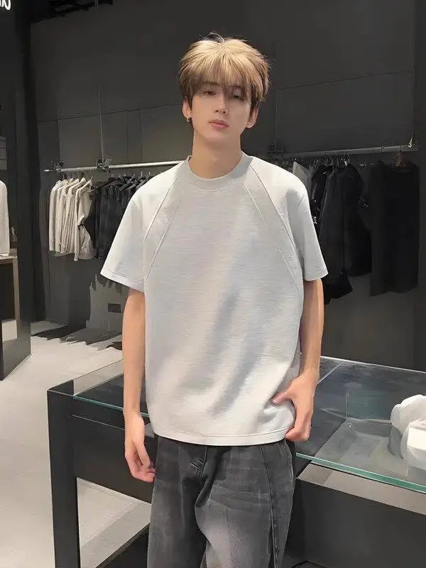 

Smart Chen ey Men's T-irt ort Sve Boxy Fit Anti-Wrinkle Summer Casual Faion Youthful Sle Regular Length round Ne