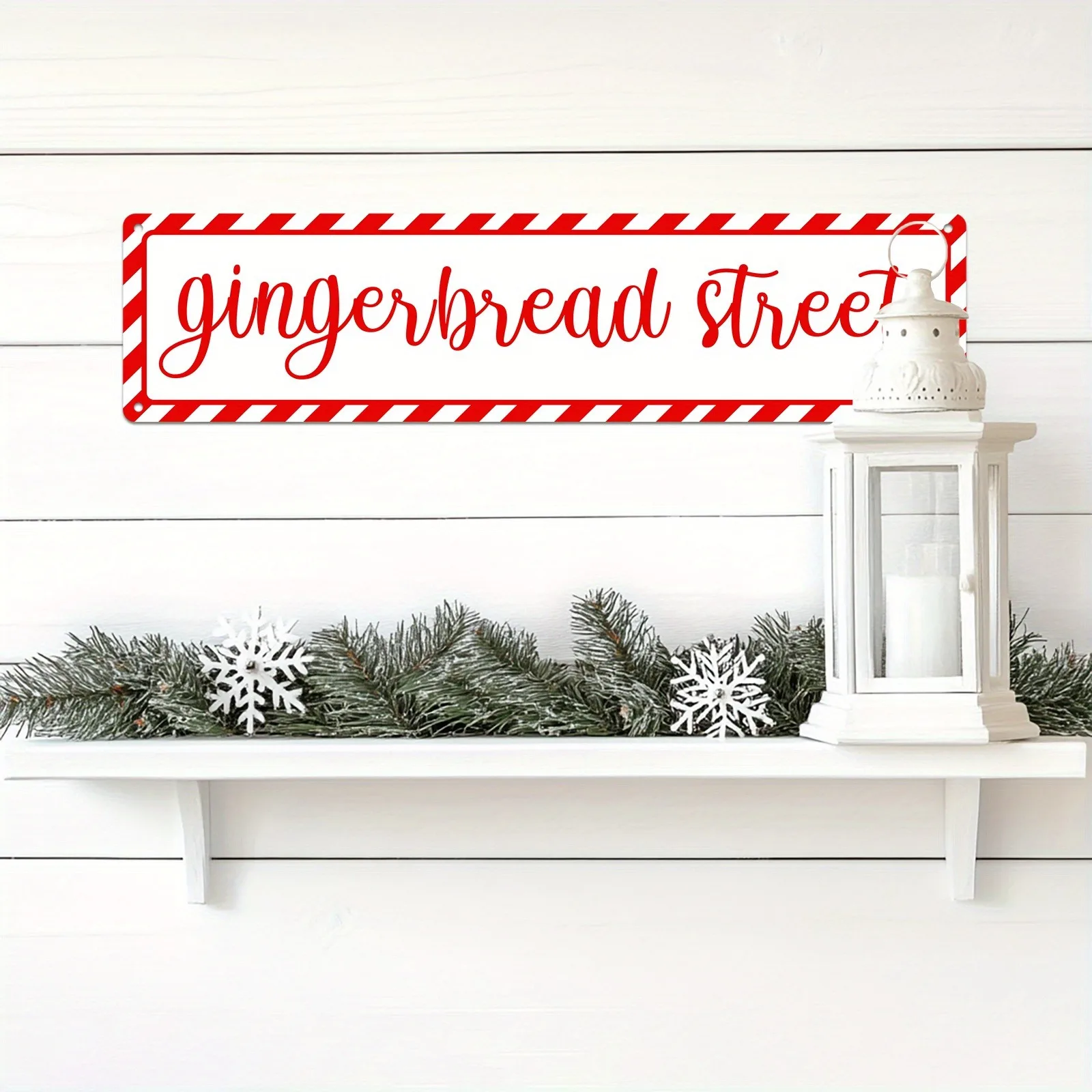 Custom 2D Flat Gingerbread Street Christmas Metal Sign 4x16in Vintage Farmhouse Cafe Decor Only