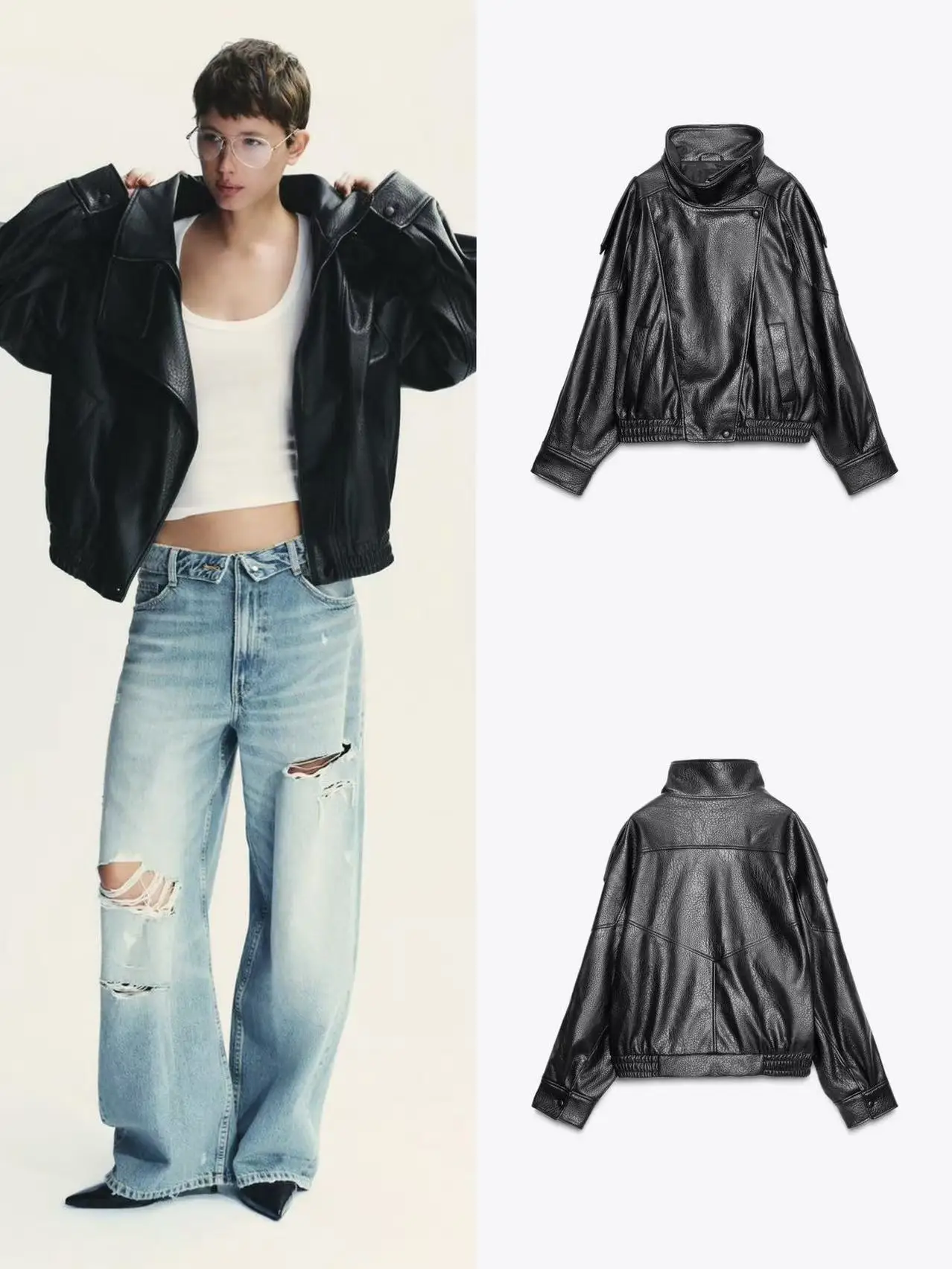 Autunno 2025 Cappotto lungo da donna in ecopelle Jaet con colletto alla coreana Materiale PU Pendolarismo Sle Vestibilità ampia Chiusura con cerniera