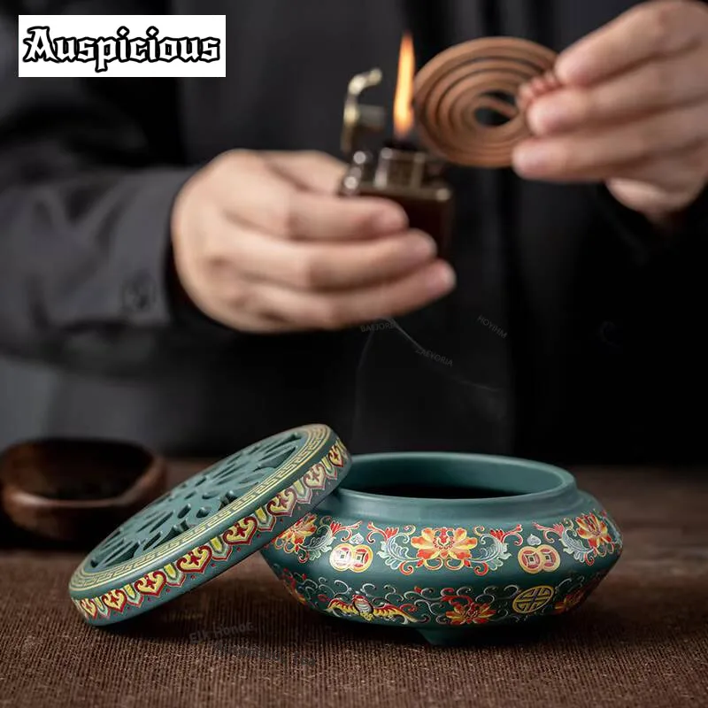 Retro Ceramic Cloisonne Enamel Color Path Aromatherapy Incense Holder Mist Smoking Steamers Smell Distributor Chinese Collection