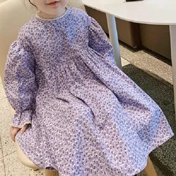 Girls' Dress Flared Sleeves Floral Dress With Lace Hem Pastoral Spring And Autumn  Long Sleeved Dress For Children'S Clothing