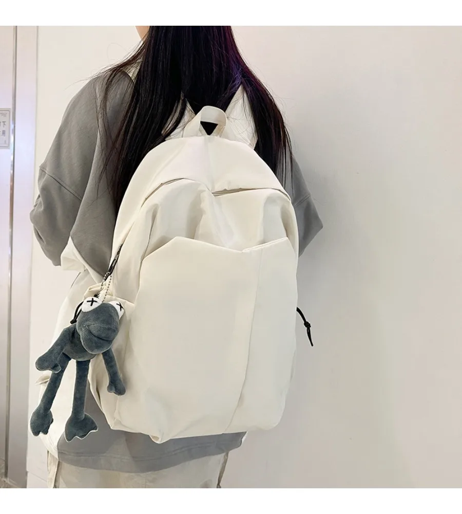 Casual backpack large capacity simple trendy cool computer backpack college student solid color schoolbag light