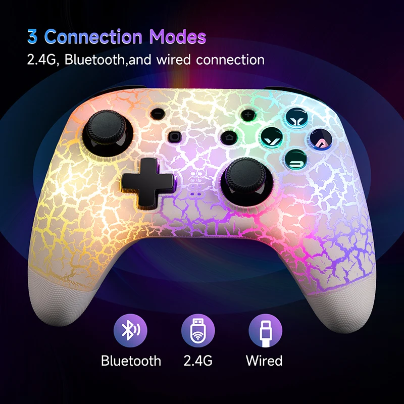 EasySMX 9124 Wireless Gamepad, Bluetooth Gaming Controller for Nintendo Switch, PC, Smart TV, Android/iOS Phone, RGB Effect