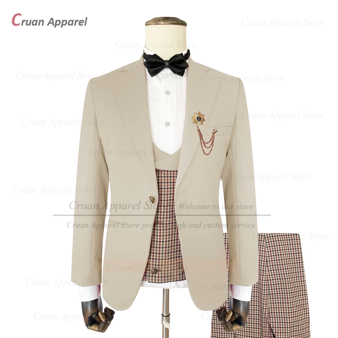 

Plaid Suit Set For Men Evening Dinner Formal Blazer Vest Pants 3 Pieces Homecoming Tailor-made Slim Fit Classic Male Outfits