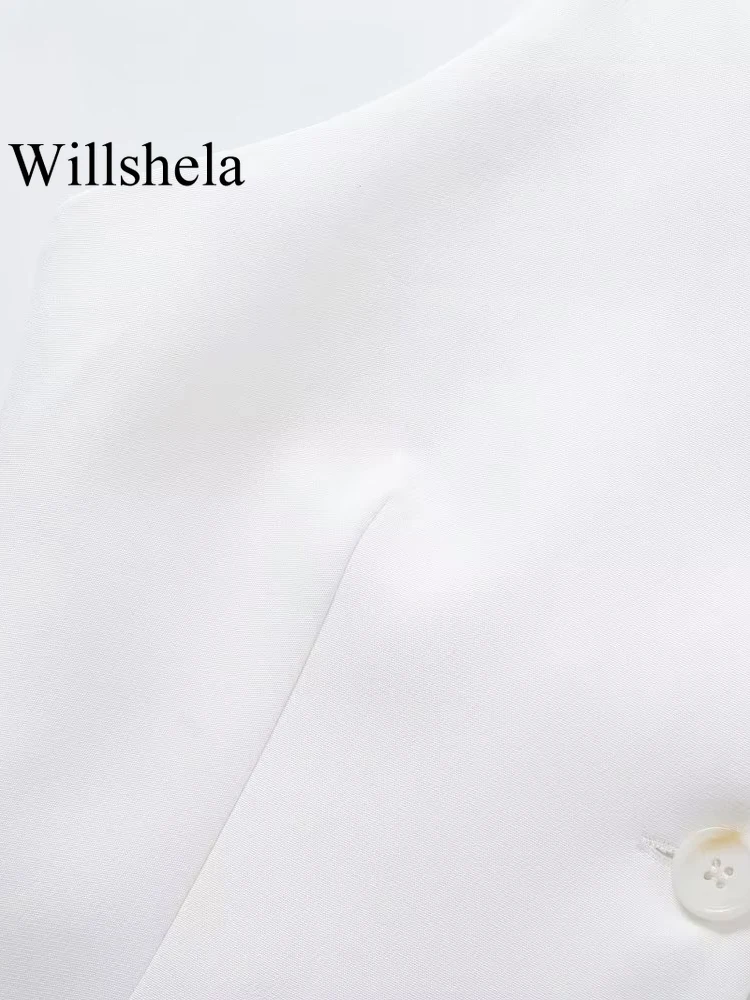 Willshela Women Fashion White Appliques Backless Waistcoats Vintage Halter Neck Sleeveless Jackets Female Chic Lady Tank Tops