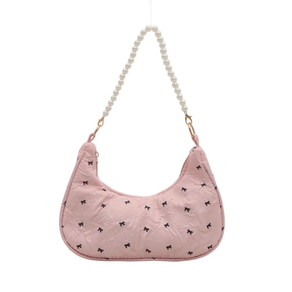 Fashion Multicolor One-shoulder Bag Bowknot Printed Beads Chain Tote Bag Zipper Clouse Large Capacity Underarm Bag For Women