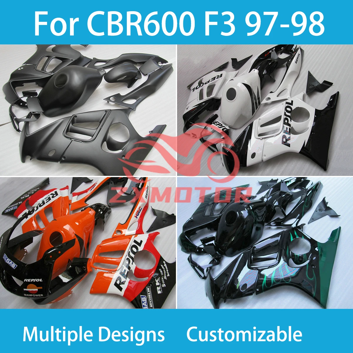 

Обтекатели CBR600 F3 97 98 для Honda CBR 600 F3 1997 1998 мотоцикла, АБС-пластик, послепродажный кузов, полный комплект обтекателей