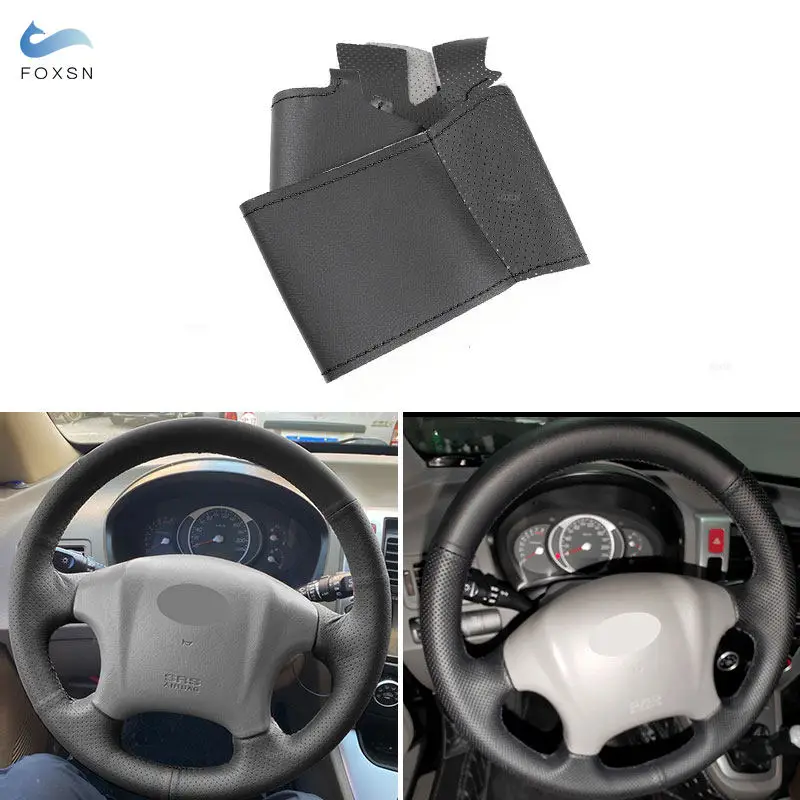 Microfiber Leather Black-Line Hand Sewing Steering Wheel Cover Trim Fabric For Hyundai Tucson 2006 2007 2008 2009 2010-2014