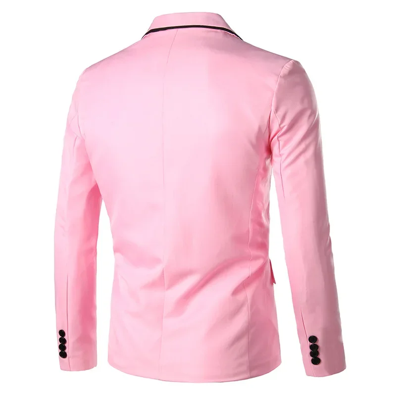 Solid color tight fitting long sleeved men's suit, single button clothing, spring style