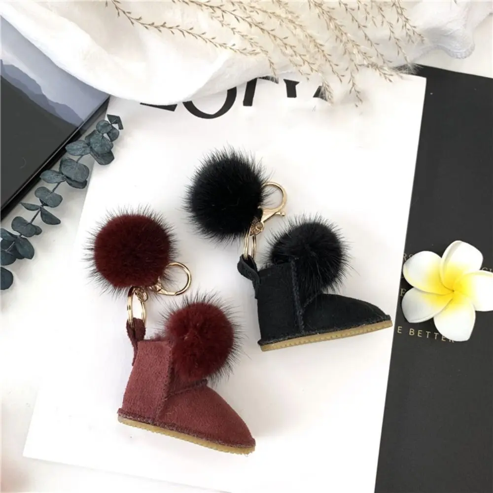 Creative Fluffy Mini Boot Keychain Snow Boots Cute Mink Hair Doll Pendant Soft Shoes Shape Car Keyring Bag Pendant